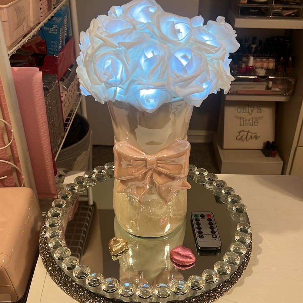 Elegant White and Pink Vase with Bow Accent